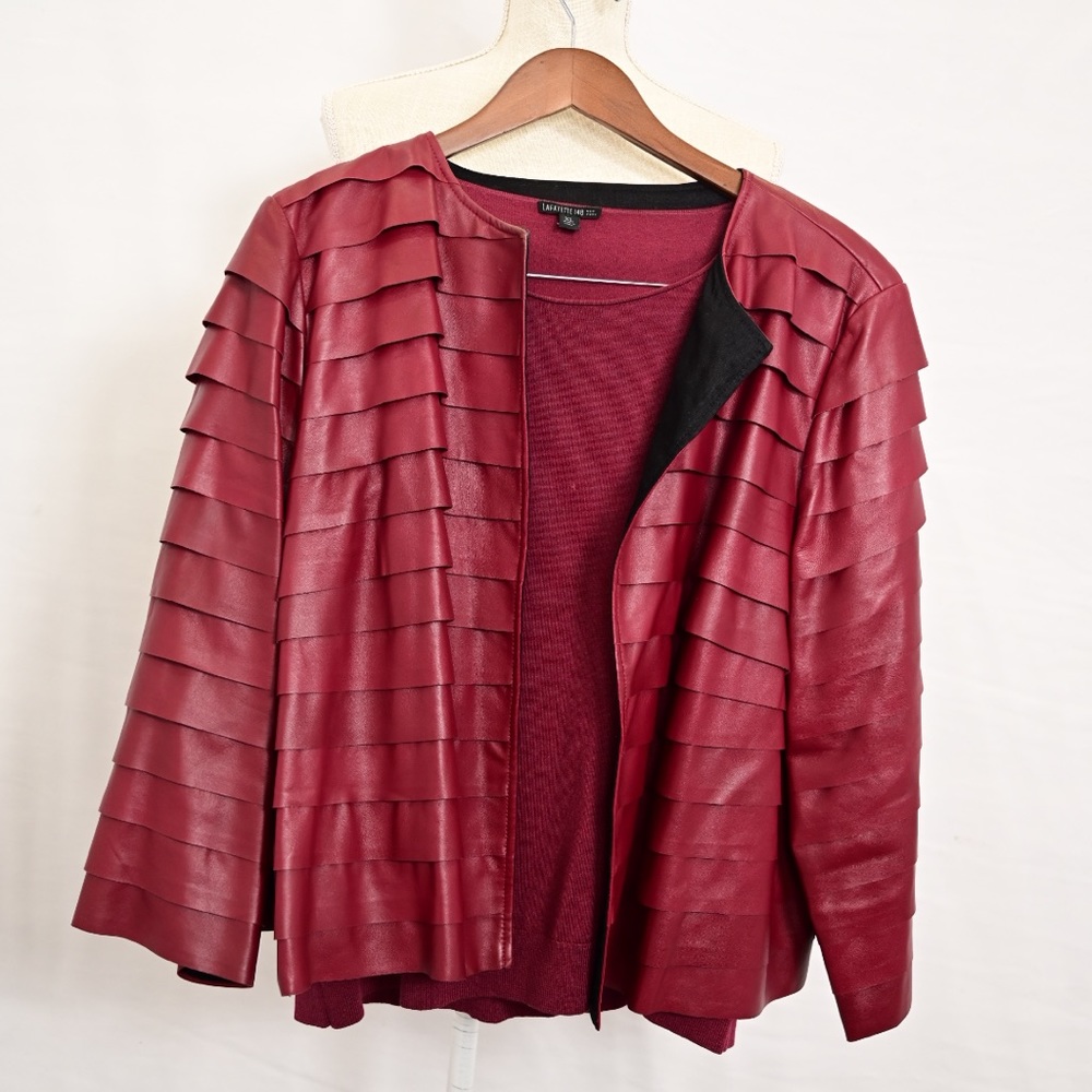 Lafayette 148 NY Leather Burgundy Jacket with shirt